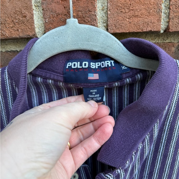 Vintage 90s Y2K Polo Ralph Lauren Purple Striped Collar Shirt Size XL - Picture 6 of 8